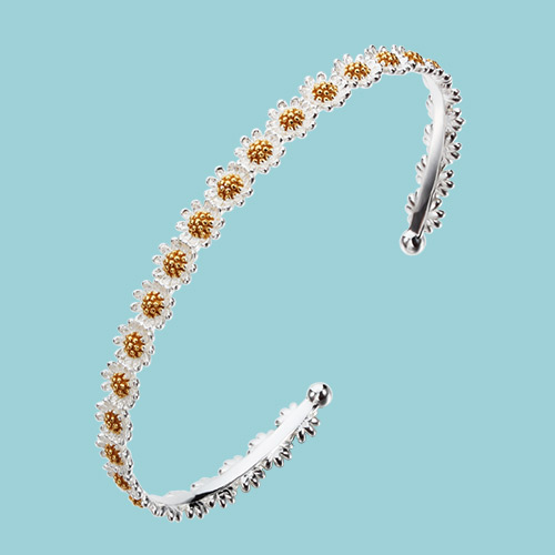 Wholesale gold silver two-tone daisy open bangles