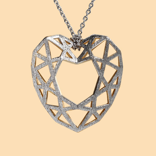925 sterling silver two-tone hollow heart pendant