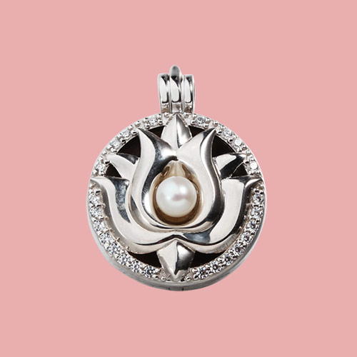 925 sterling silver cz pearl lotus locket