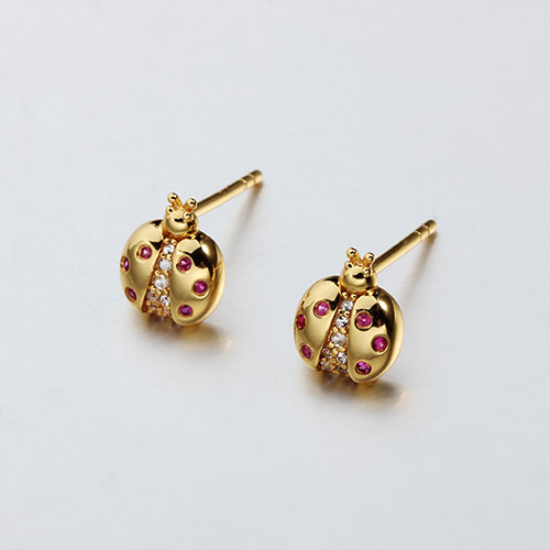 925 sterling silver gemstone ladybug earrings
