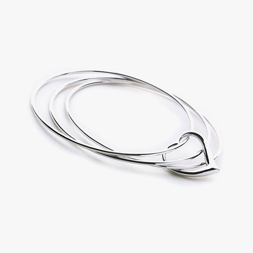 925 sterling silver heart layered tube bangle