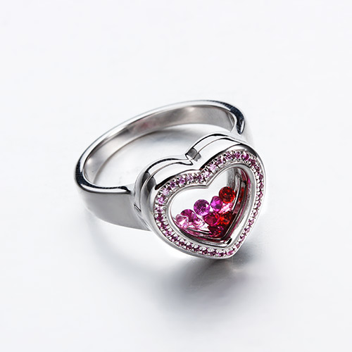 Sterling silver cz glass heart locket rings