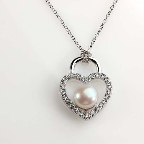 Renfook 925 sterling silver cz pearl heart pendant