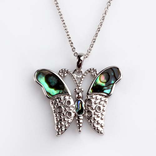 925 sterling silver abalone shell butterfly pendant