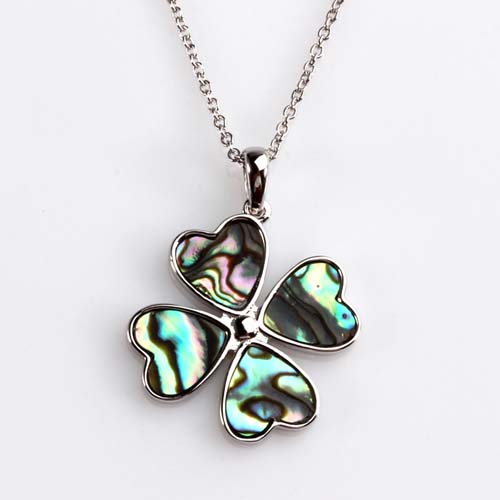 925 sterling silver abalone shell clover leaf pendant