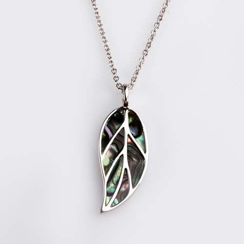 925 sterling silver abalone shell leaf pendant
