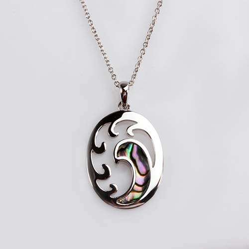 925 sterling silver abalone shell wave pendant