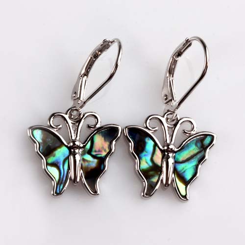 925 sterling silver abalone shell butterfly leverback earrings