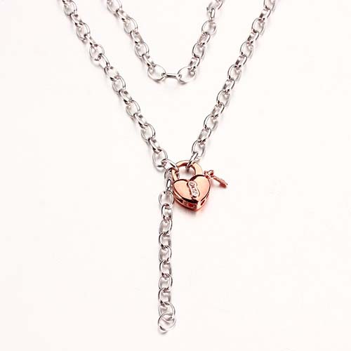 Sterling silver cz heart lock clasp chain necklace