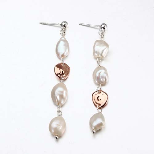 Sterling silver baroque pearl asymmetrical earrings