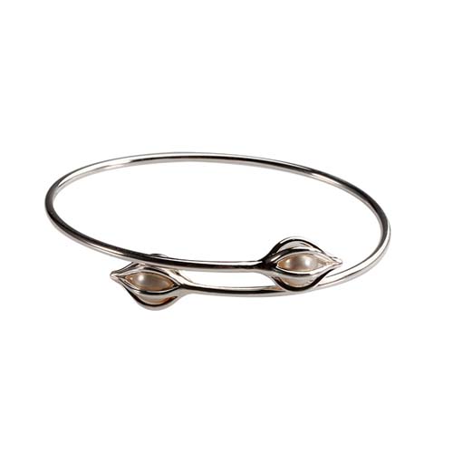 925 sterling silver freshwater pearl bud bangle