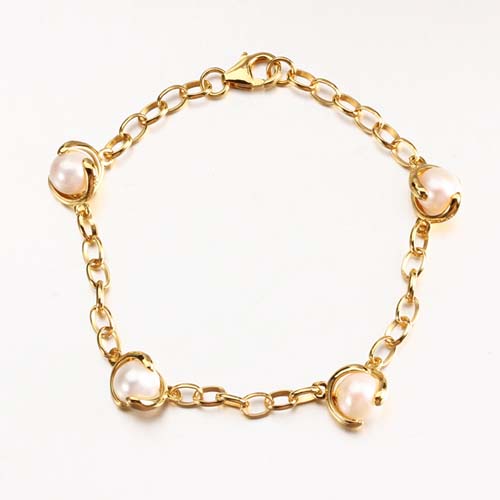 925 silver freshwater pearl link bracelet