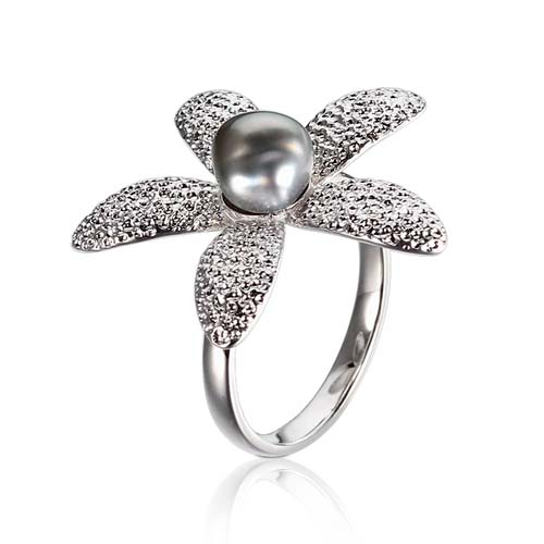 925 sterling silver Tahiti pearl flower ring
