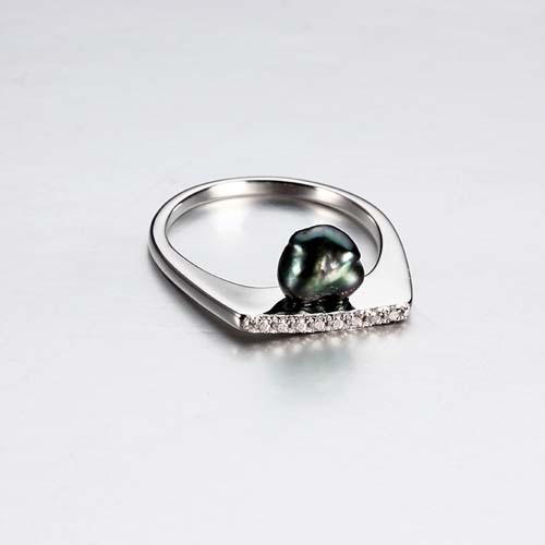 925 sterling silver black pearl cz ring