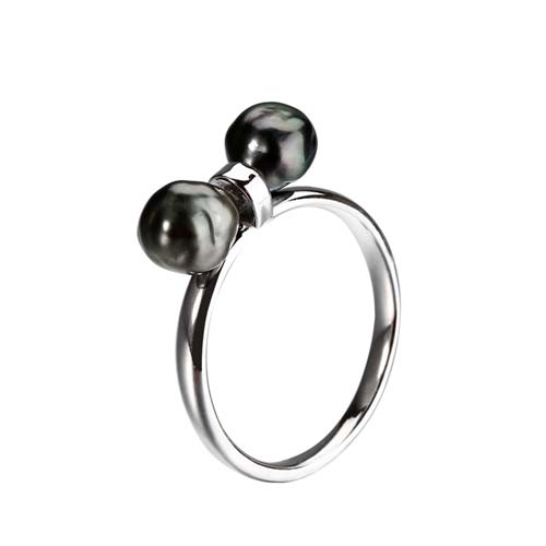 925 sterling silver keshi black pearl bow ring