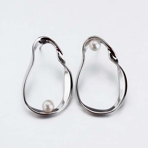 925 silver pearl hollow asymmetrical earrings
