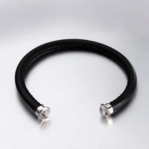 Leather 925 sterling silver flexible bangle