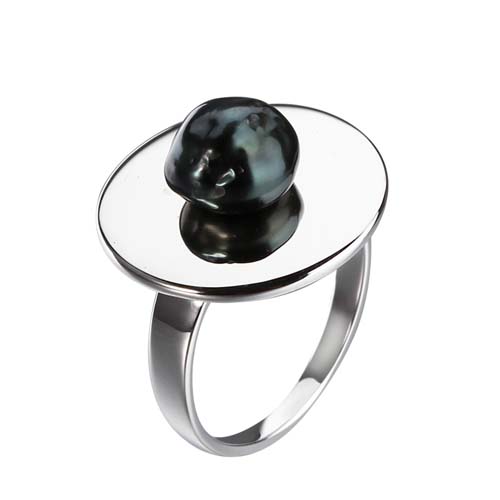 Keshi black pearl sterling silver ring