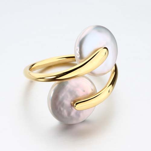 Sterling silver double coin pearl ring