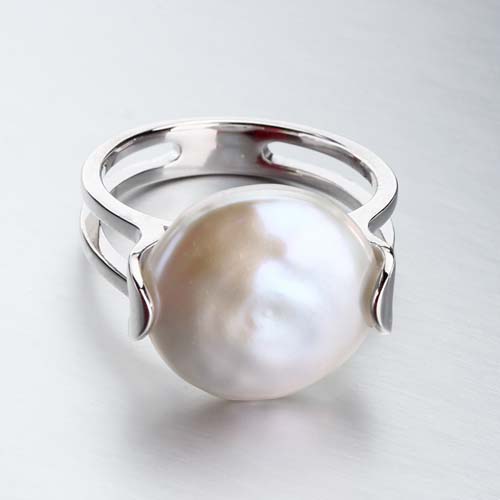 925 sterling silver prong set coin pearl ring