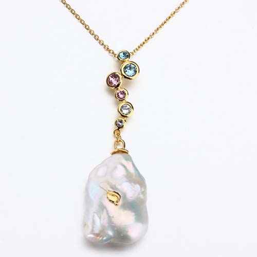 925 silver colorful cz large baroque pearl pendant
