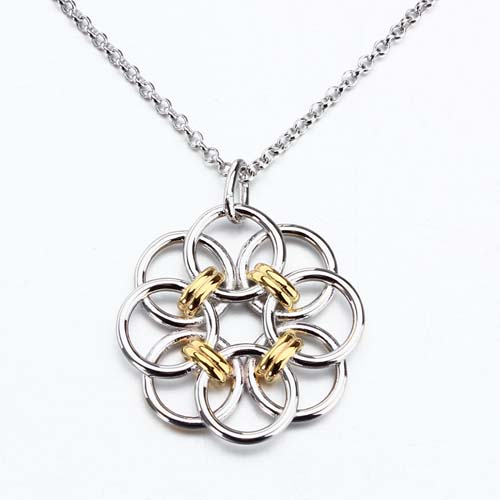Two-tone 925 sterling silver hollow flower pendant