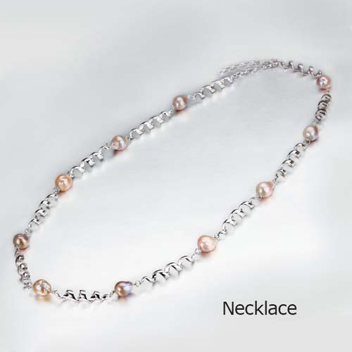 925 sterling silver pink baroque pearl spiral necklace
