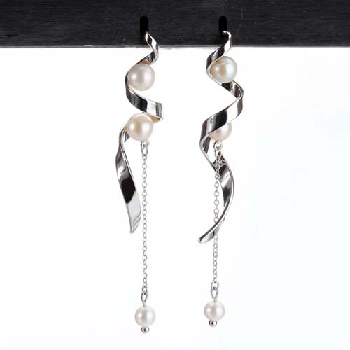 925 sterling silver spiral pearl drop earrings