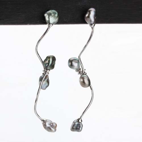 925 sterling silver wave tahiti pearl earrings