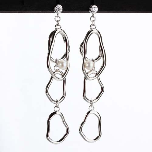 925 silver cz pearl geometry link drop earrings