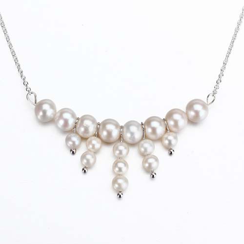 Sterling silver beaded freshwater pearl necklace