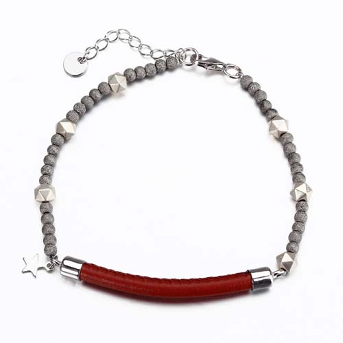 925 sterling silver leather bead bracelet