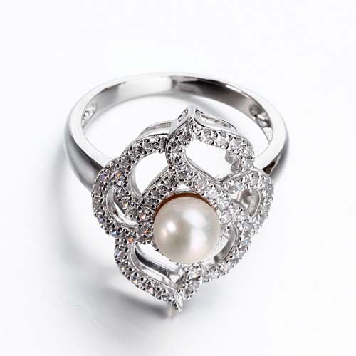 925 sterling silver cubic zirconia pearl flower ring