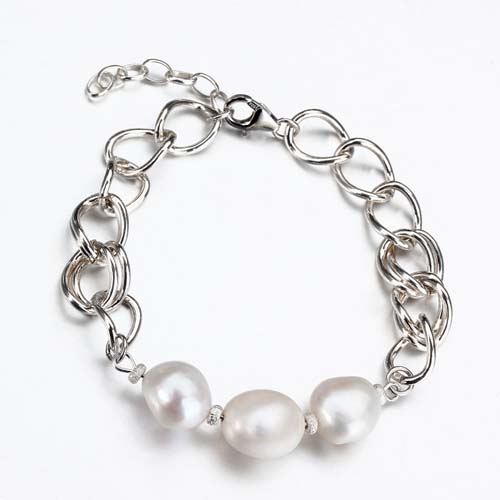 925 sterling silver baroque pearl link bracelet