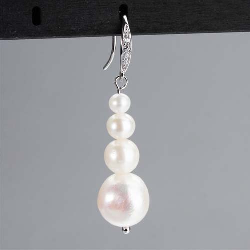 925 sterling silver pearl beaded cz hook earrings