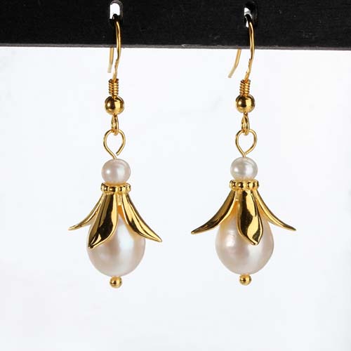 925 sterling silver pearl orchid flower drop earrings