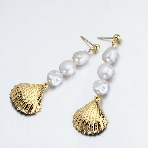 Sterling silver baroque pearl shell drop earrings