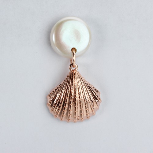 Sterling silver coin pearl conch shell earrings