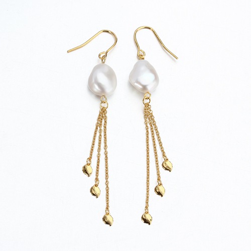 925 silver baroque pearl 3 tassels earrings