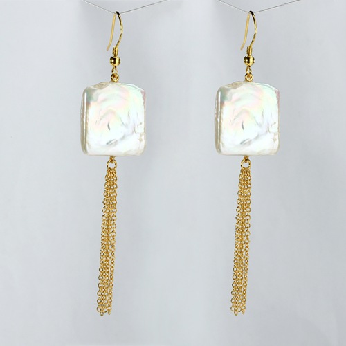 Square baroque pearl 925 silver long tassel earrings
