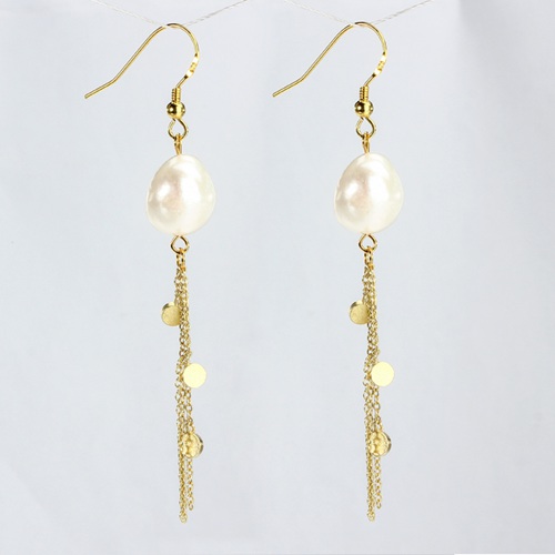 925 silver baroque pearl long tassel earrings