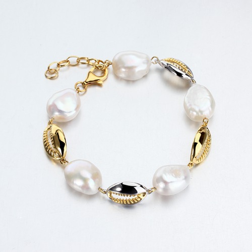 925 silver cowrie shell baroque pearl bracelet