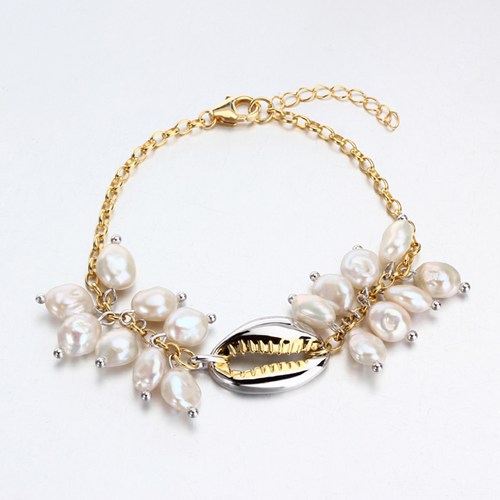 Summer 925 silver cowrie shell baroque pearls bracelet