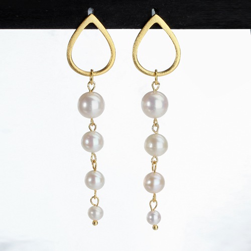 Sterling silver freshwater pearl long drop earrings