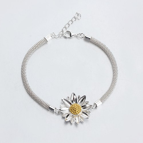 925 sterling silver sunflower mesh bracelet
