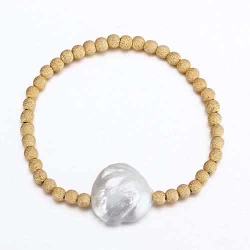 Baroque pearl silver stretch beaded bracelet