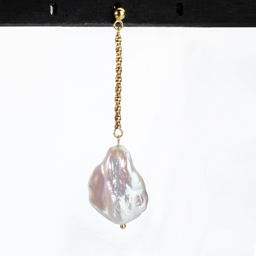 925 sterling  silver baroque pearl diamond cut chain stud earring