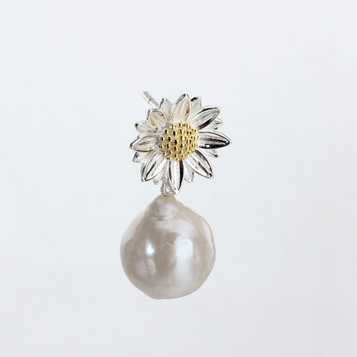 925 sterling silver baroque pearl sunflower earrings