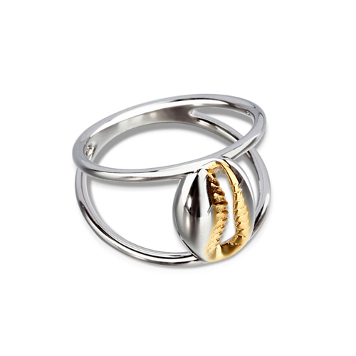 Trendy 925 sterling silver two tone plated shell ring