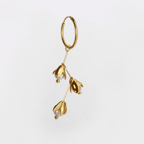 Renfook 925 sterling silver 2020 pearl flower hoop earrings